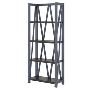 Pemberly Row Traditional Wood Etagere Bookcase with Cross Supports in Denim Blue