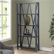 Pemberly Row Traditional Wood Etagere Bookcase with Cross Supports in Denim Blue