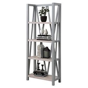 Pemberly Row Traditional Wood Etagere Bookcase with Cross Supports in Gray