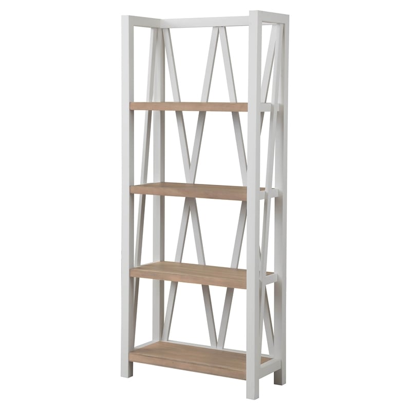Pemberly Row Traditional Wood Etagere Bookcase with Cross Supports in White