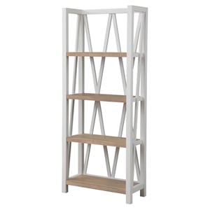 Pemberly Row Traditional Wood Etagere Bookcase with Cross Supports in White