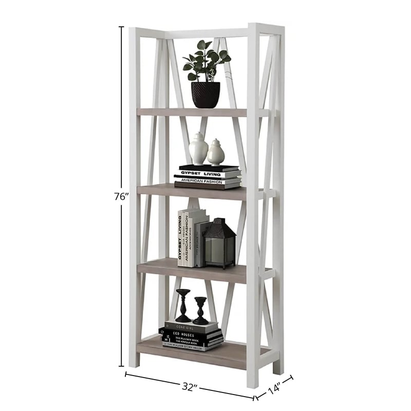 Pemberly Row Traditional Wood Etagere Bookcase with Cross Supports in White