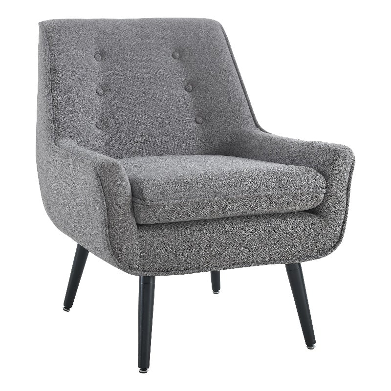 Pemberly Row Set of 2 Tufted Accent Chairs in Gray Fabric with Black Wood Legs