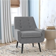 Pemberly Row Set of 2 Tufted Accent Chairs in Gray Fabric with Black Wood Legs