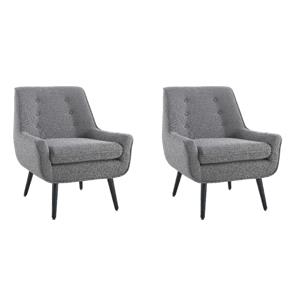Pemberly Row Set of 2 Tufted Accent Chairs in Gray Fabric with Black Wood Legs