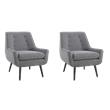 Pemberly Row Set of 2 Tufted Accent Chairs in Gray Fabric with Black Wood Legs
