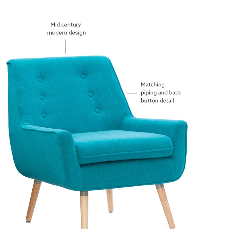 Pemberly Row Set of 2 Upholstered Accent Chairs in Teal Fabric with Wood Legs