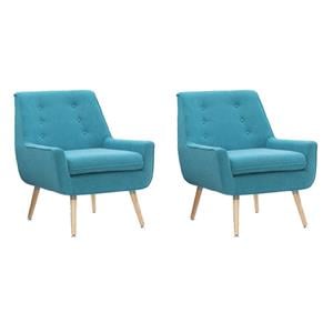 Pemberly Row Set of 2 Upholstered Accent Chairs in Teal Fabric with Wood Legs