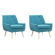 Pemberly Row Set of 2 Upholstered Accent Chairs in Teal Fabric with Wood Legs