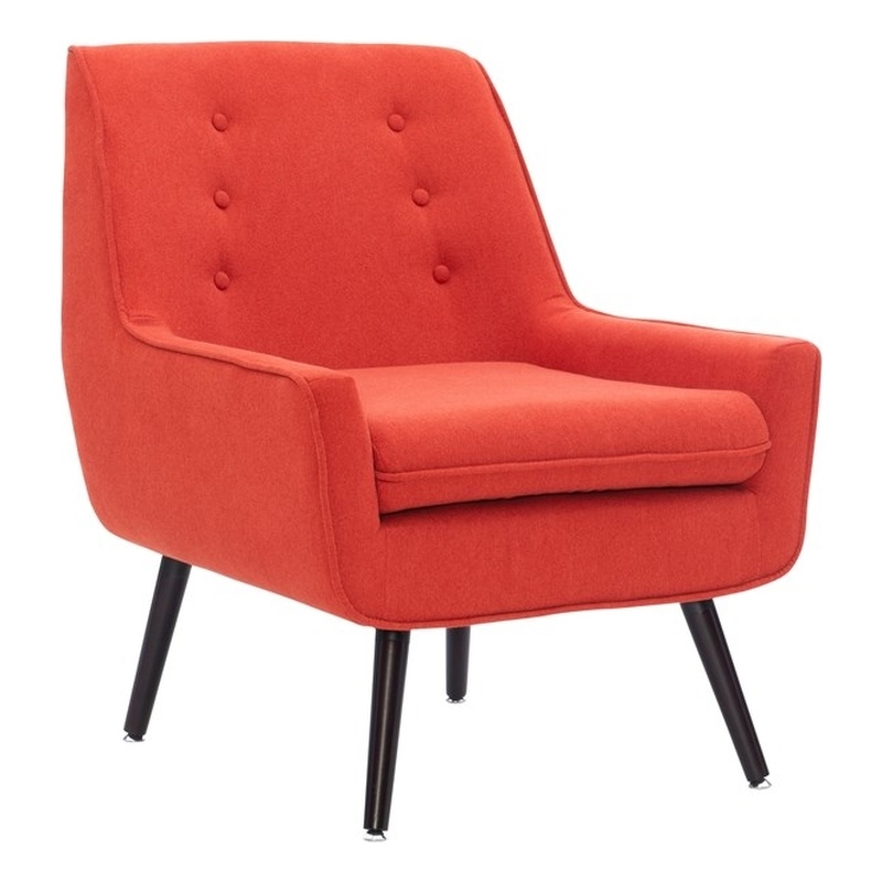 Pemberly Row Accent Chair Set of 2 in Red Fabric with Button Tufting