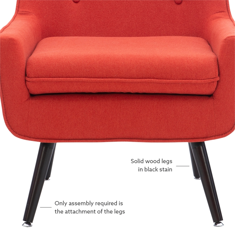 Pemberly Row Accent Chair Set of 2 in Red Fabric with Button Tufting