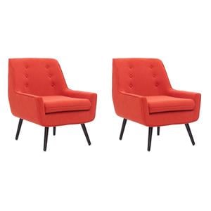 Pemberly Row Accent Chair Set of 2 in Red Fabric with Button Tufting