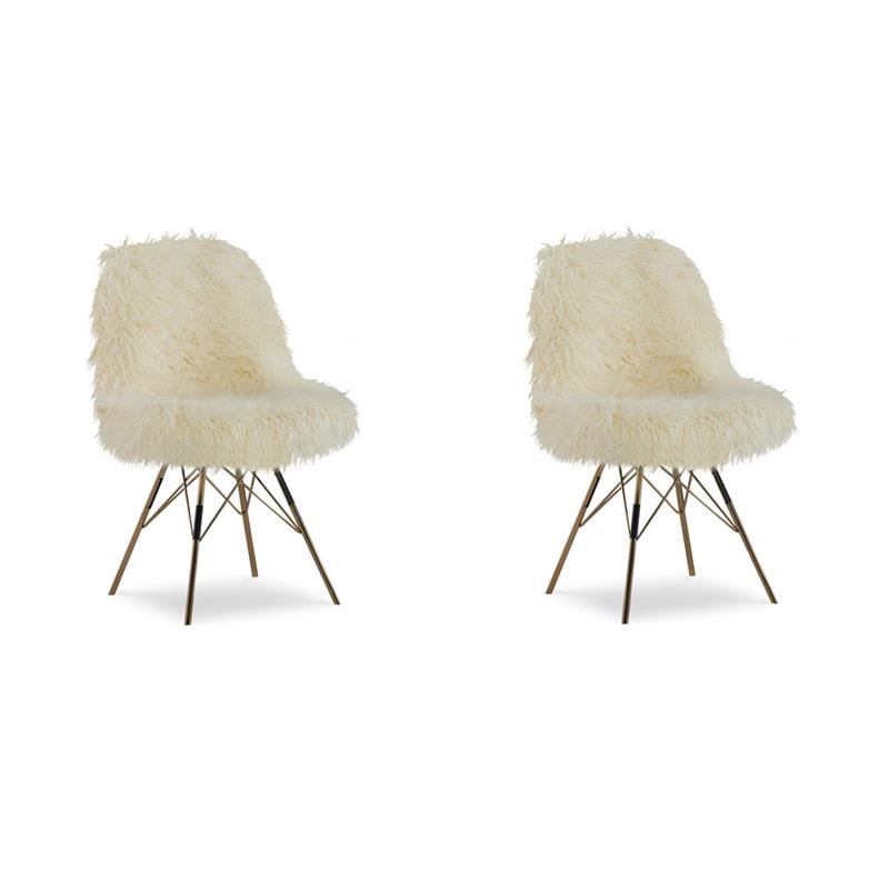 Pemberly Row Cream Faux Fur with Gold Metal Leg Accent Chairs - Set of 2