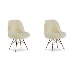 Pemberly Row Cream Faux Fur with Gold Metal Leg Accent Chairs - Set of 2