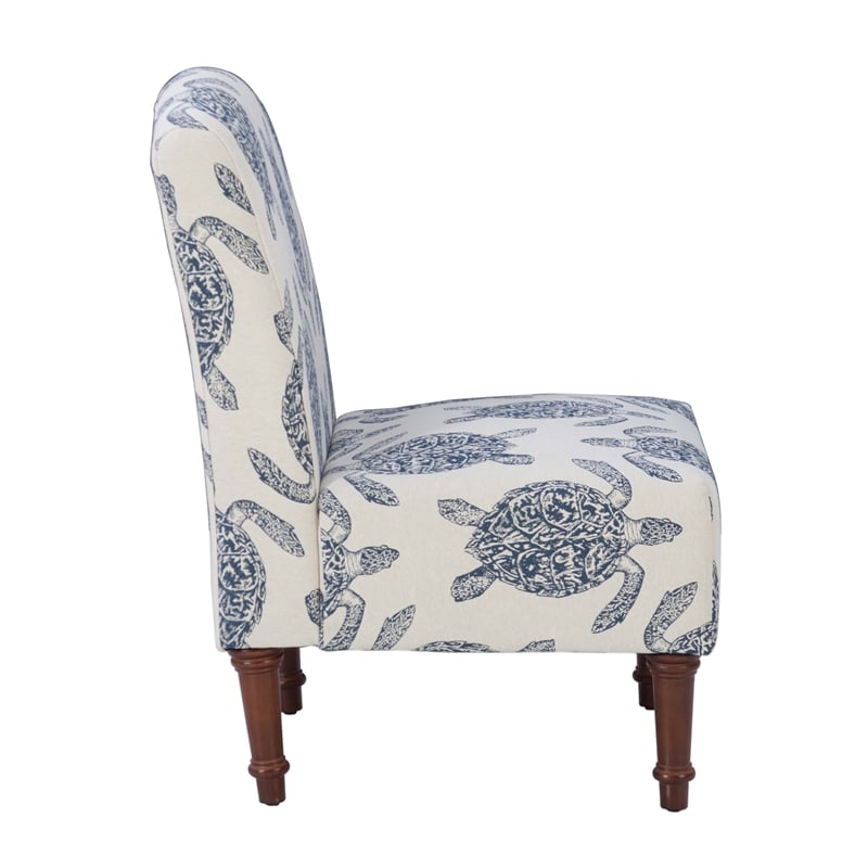 Pemberly Row Set of 2 Turtle Print Armless Accent Chairs in Blue & Cream