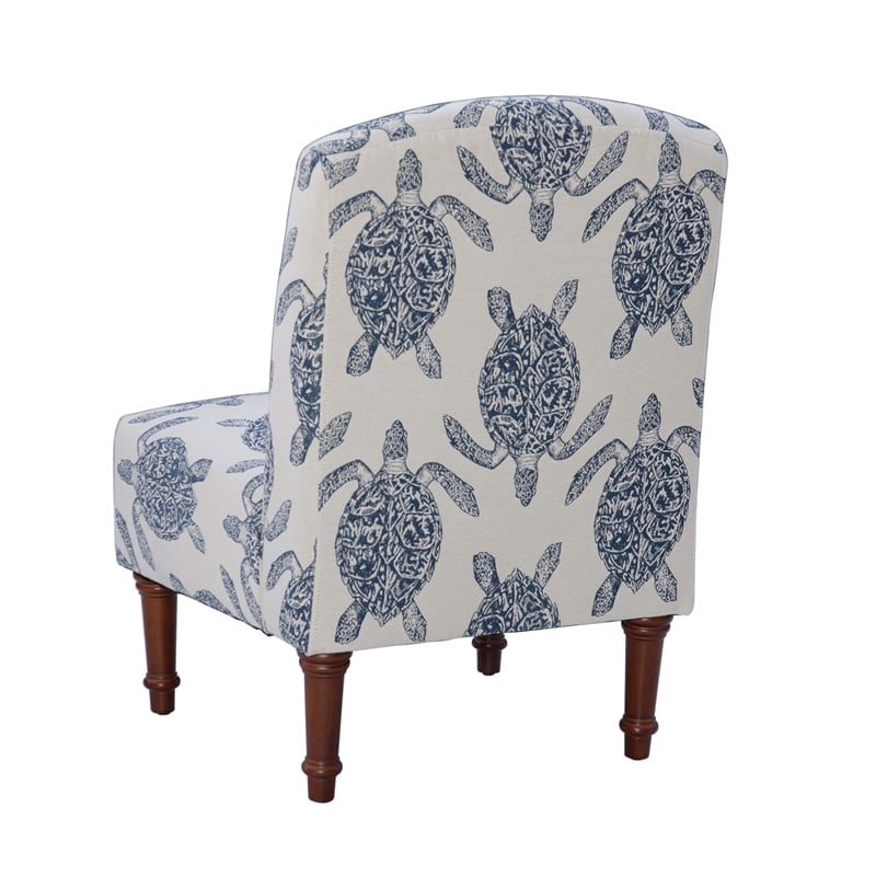 Pemberly Row Set of 2 Turtle Print Armless Accent Chairs in Blue & Cream
