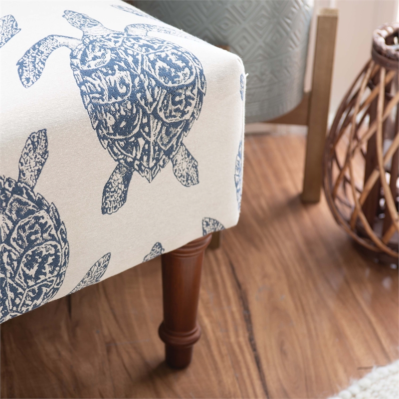 Pemberly Row Set of 2 Turtle Print Armless Accent Chairs in Blue & Cream