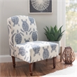 Pemberly Row Set of 2 Turtle Print Armless Accent Chairs in Blue & Cream