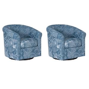 Pemberly Row Coastal Set of 2 Blue Seashell Pattern Swivel Club Chairs