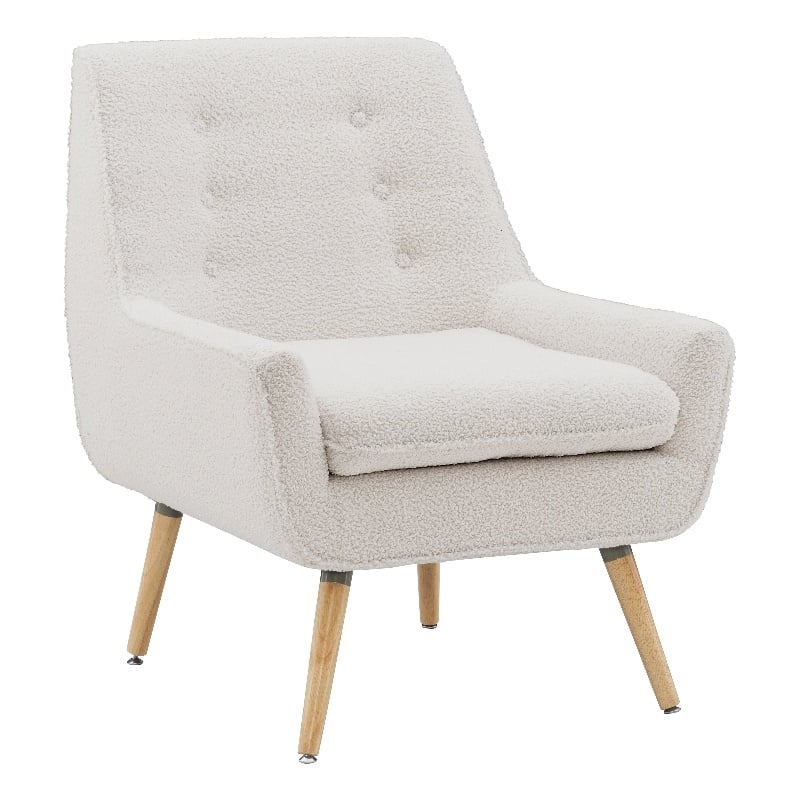 Pemberly Row Set of 2 Upholstered Accent Chairs in Cream Sherpa with Wood Legs