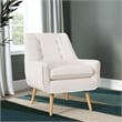 Pemberly Row Set of 2 Upholstered Accent Chairs in Cream Sherpa with Wood Legs