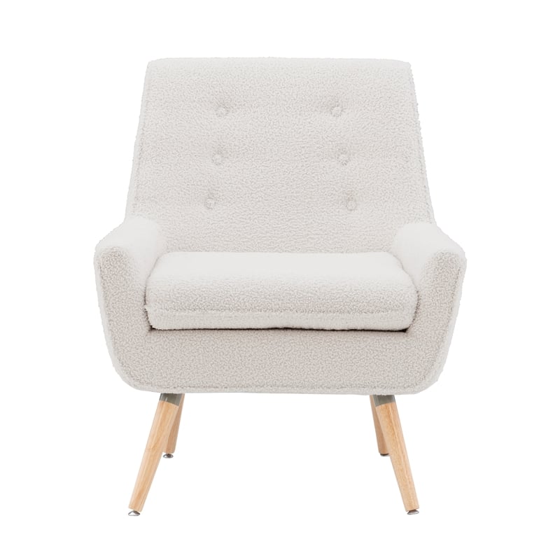 Pemberly Row Set of 2 Upholstered Accent Chairs in Cream Sherpa with Wood Legs