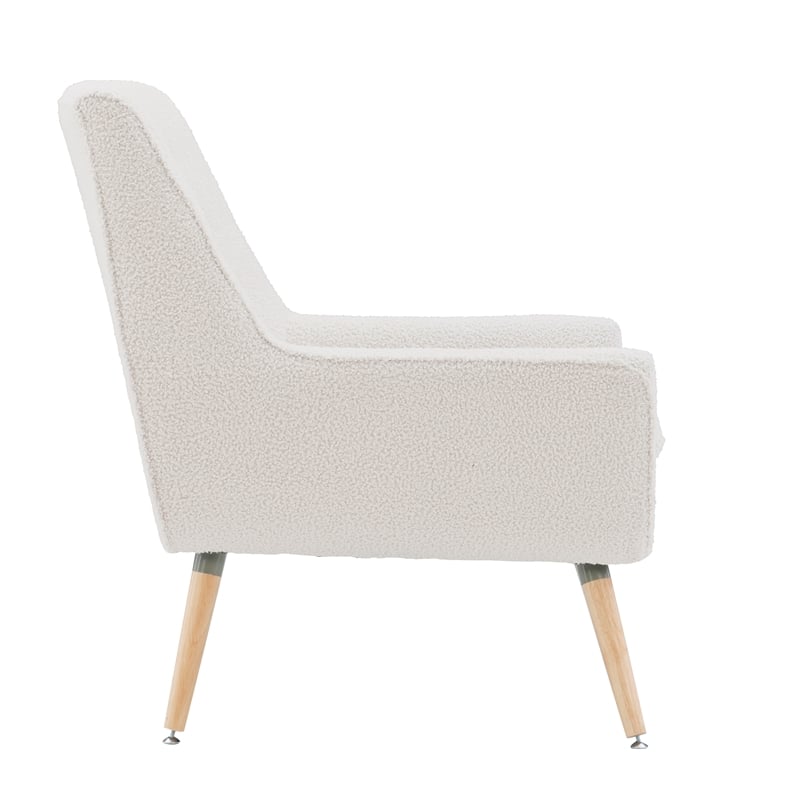Pemberly Row Set of 2 Upholstered Accent Chairs in Cream Sherpa with Wood Legs