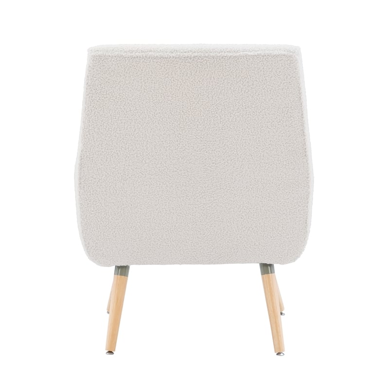 Pemberly Row Set of 2 Upholstered Accent Chairs in Cream Sherpa with Wood Legs