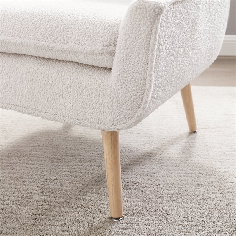 Pemberly Row Set of 2 Upholstered Accent Chairs in Cream Sherpa with Wood Legs