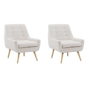 Pemberly Row Set of 2 Upholstered Accent Chairs in Cream Sherpa with Wood Legs