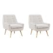 Pemberly Row Set of 2 Upholstered Accent Chairs in Cream Sherpa with Wood Legs