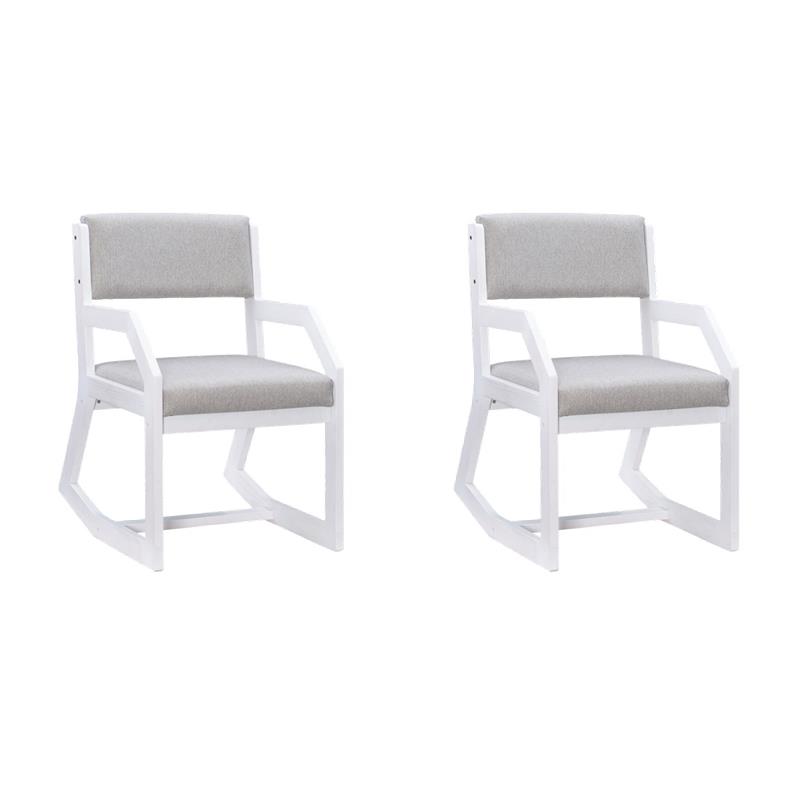 Pemberly Row Set of 2 Sled Base Lounge Chairs in White & Gray
