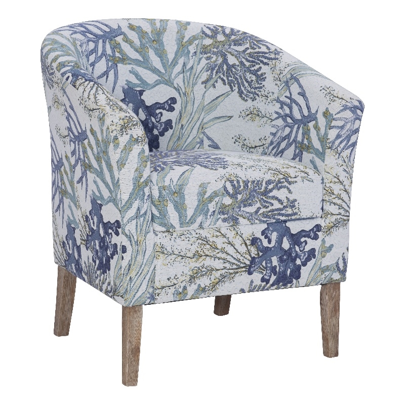 Pemberly Row Club Chairs Set of 2 in Blue Coral Print Fabric