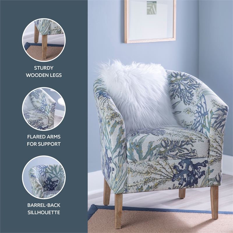 Pemberly Row Club Chairs Set of 2 in Blue Coral Print Fabric