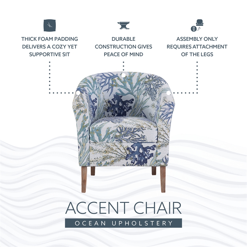 Pemberly Row Club Chairs Set of 2 in Blue Coral Print Fabric