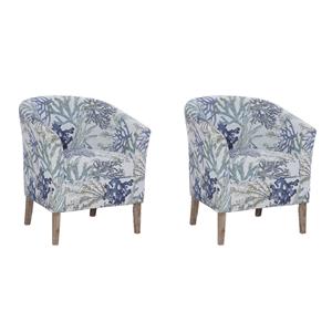 Pemberly Row Club Chairs Set of 2 in Blue Coral Print Fabric