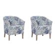 Pemberly Row Club Chairs Set of 2 in Blue Coral Print Fabric