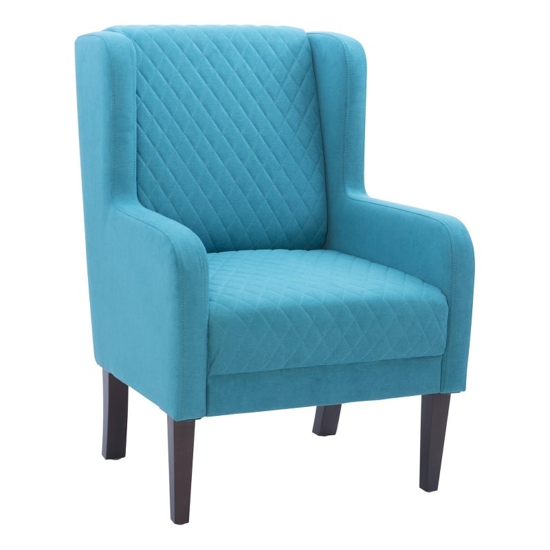 Pemberly Row Set of 2 Wingback Accent Chairs in Teal with Quilted Fabric