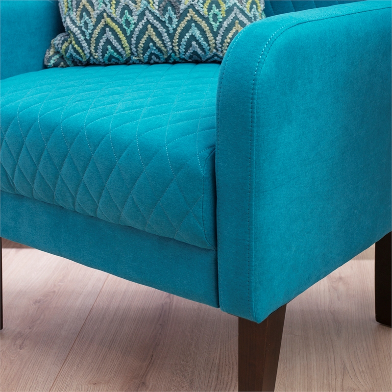 Pemberly Row Set of 2 Wingback Accent Chairs in Teal with Quilted Fabric