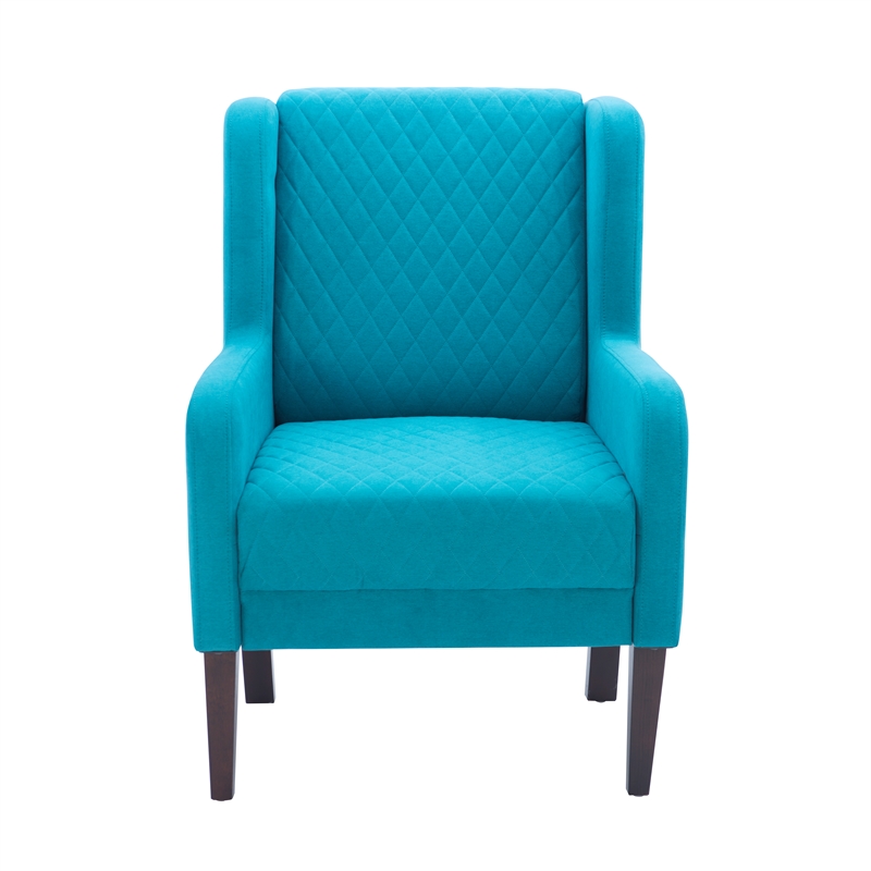 Pemberly Row Set of 2 Wingback Accent Chairs in Teal with Quilted Fabric