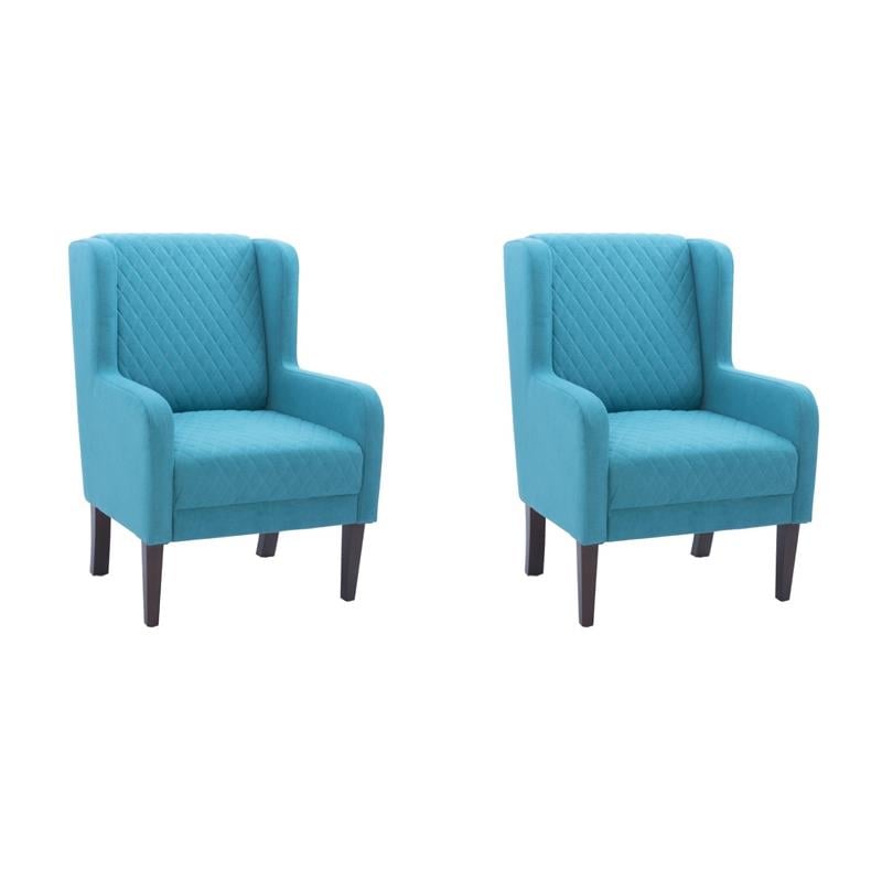 Pemberly Row Set of 2 Wingback Accent Chairs in Teal with Quilted Fabric