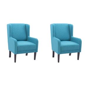 Pemberly Row Set of 2 Wingback Accent Chairs in Teal with Quilted Fabric