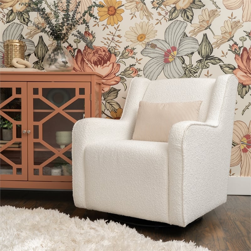Pemberly Row Swivel Rocker Chairs in White Sherpa Upholstery - Set of 2