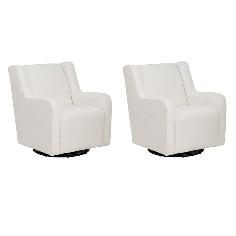 Pemberly Row Swivel Rocker Chairs in White Sherpa Upholstery - Set of 2