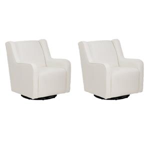 Pemberly Row Swivel Rocker Chairs in White Sherpa Upholstery - Set of 2