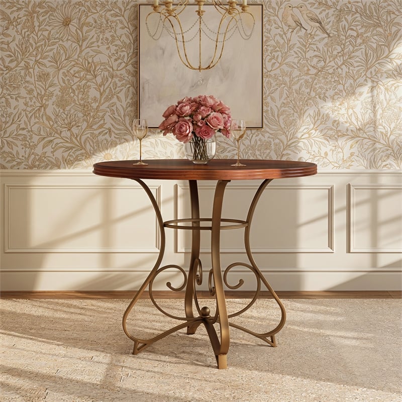 Pemberly Row 3-Piece Dining Set with Cherry Wood Table and 2 Padded Side Chairs