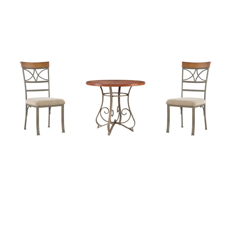 Pemberly Row 3-Piece Dining Set with Cherry Wood Table and 2 Padded Side Chairs