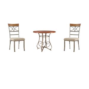 Pemberly Row 3-Piece Dining Set with Cherry Wood Table and 2 Padded Side Chairs