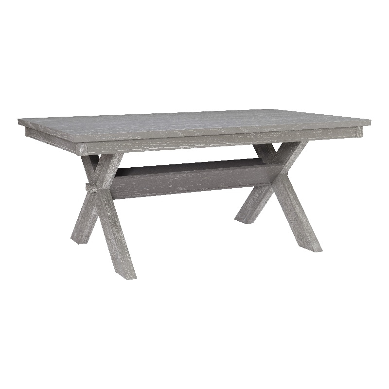 Pemberly Row Dining Set with Table and 6 Slat Back Chairs in Weathered Gray Wood