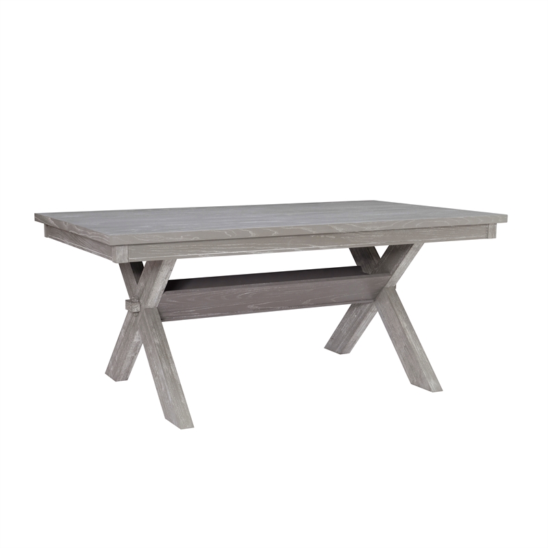 Pemberly Row Dining Set with Table and 6 Slat Back Chairs in Weathered Gray Wood
